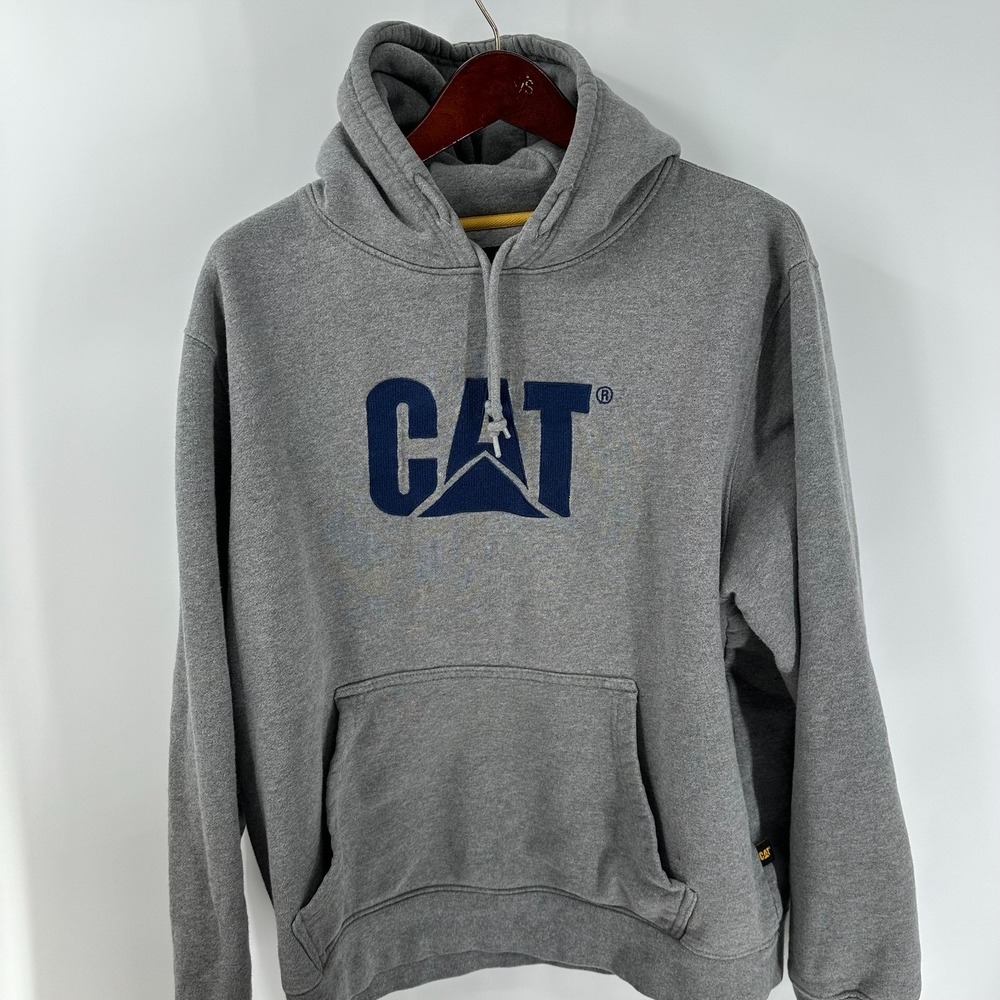 CAT Kangaroo Pocket Long Sleeve Spellout Pullover Hoodie Heather Gray Size XL - Picture 2 of 9